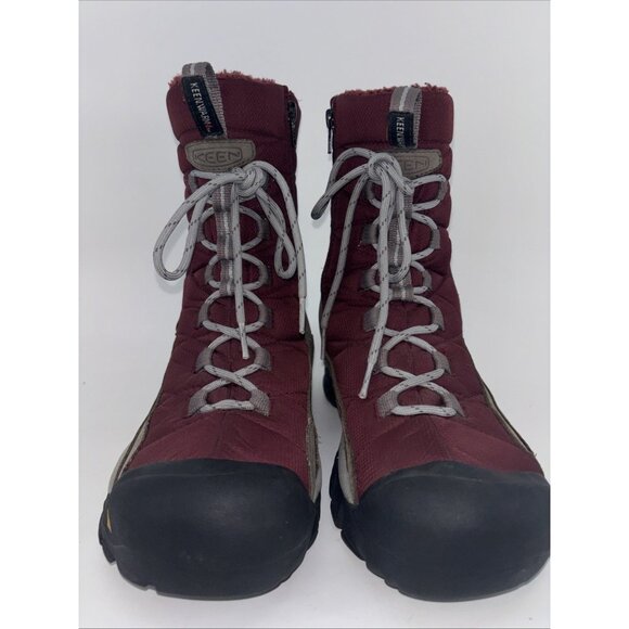 Keen Vail Tan Leather Red Insulated Waterproof Lace-Up Zip Winter Boots Wom. 7.5 - Picture 2 of 10